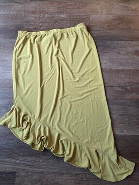 Original Antthony Chartreuse Green Asymmetrical Ruffle Hem Skirt Womens size Med
